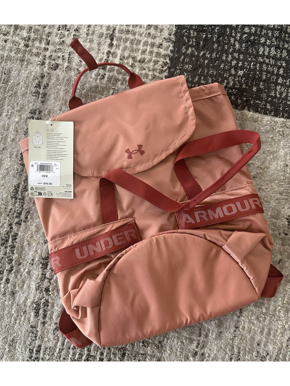 Under Armour Small Pink Backpack w/ Red Straps, Buckle, Water Resistant